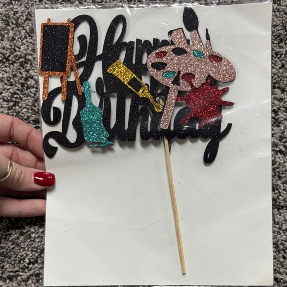 Art-Themed Happy Birthday Cake Topper